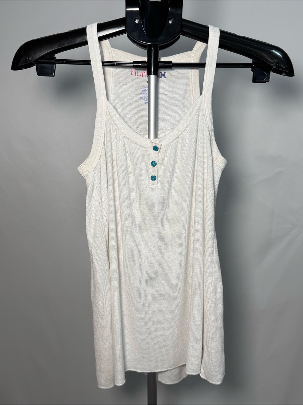 Hurley Cream Tank Top with Teal Buttons